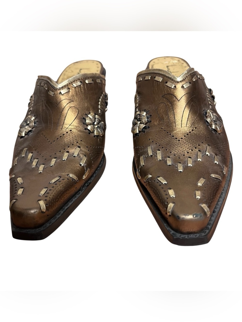 Vintage Luichiny Gold Bronze Embellished Cowboy Western Mules Slip Ons Size 7 - Picture 4 of 11